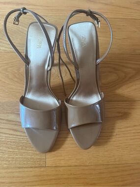 ZARA Nude Patent Leather Ankle-Strap Heels